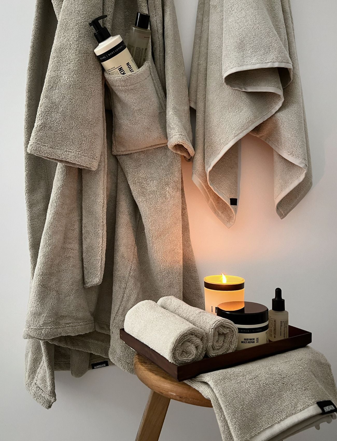 Cotton-terry Weave-knit Robe | Organic Cotton - Light Stone HUMDAKIN